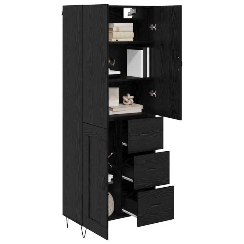 Highboard 2 pcs Czarny Dąb Drewno inżynieryjne i szkło