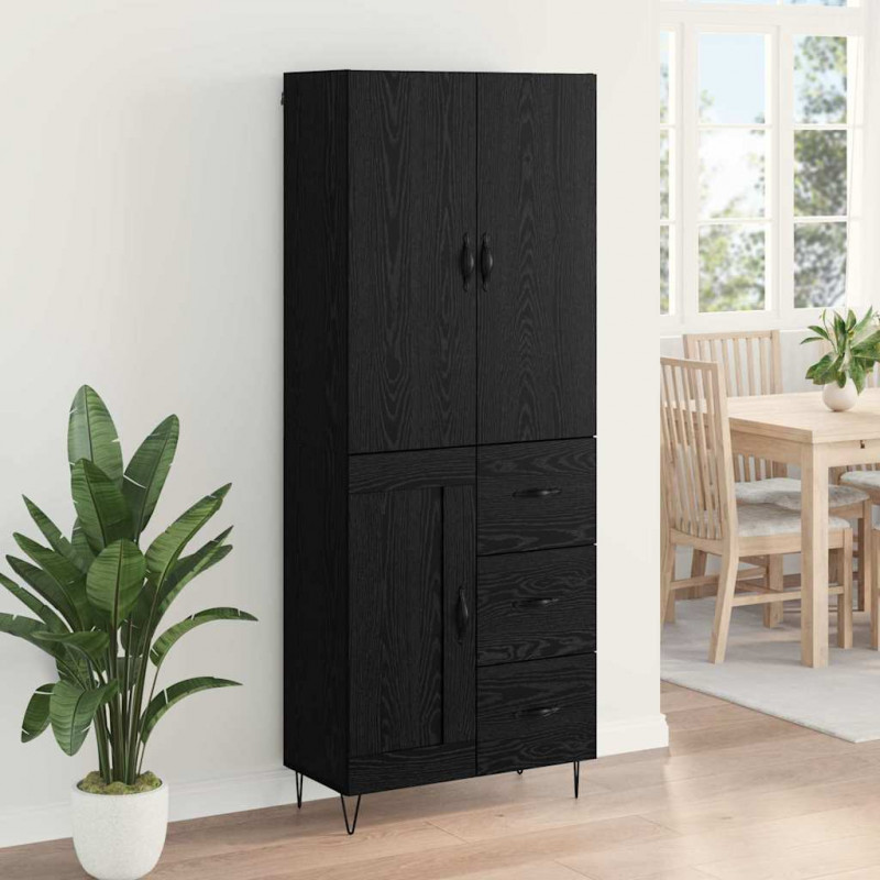 Highboard 2 pcs Czarny Dąb Drewno inżynieryjne i szkło