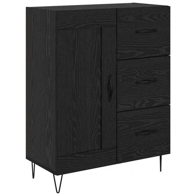 Highboard 2 pcs Czarny Dąb Drewno inżynieryjne i szkło