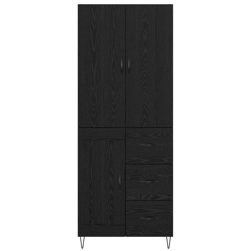 Highboard 2 pcs Czarny Dąb Drewno inżynieryjne i szkło