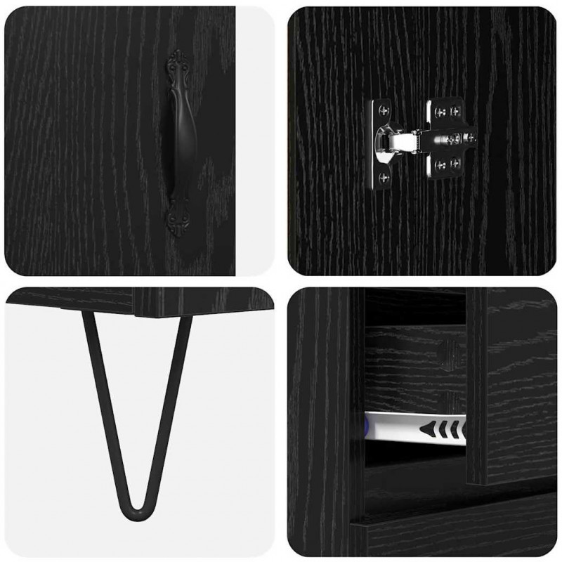Highboard 2 pcs Czarny Dąb Drewno inżynieryjne i szkło