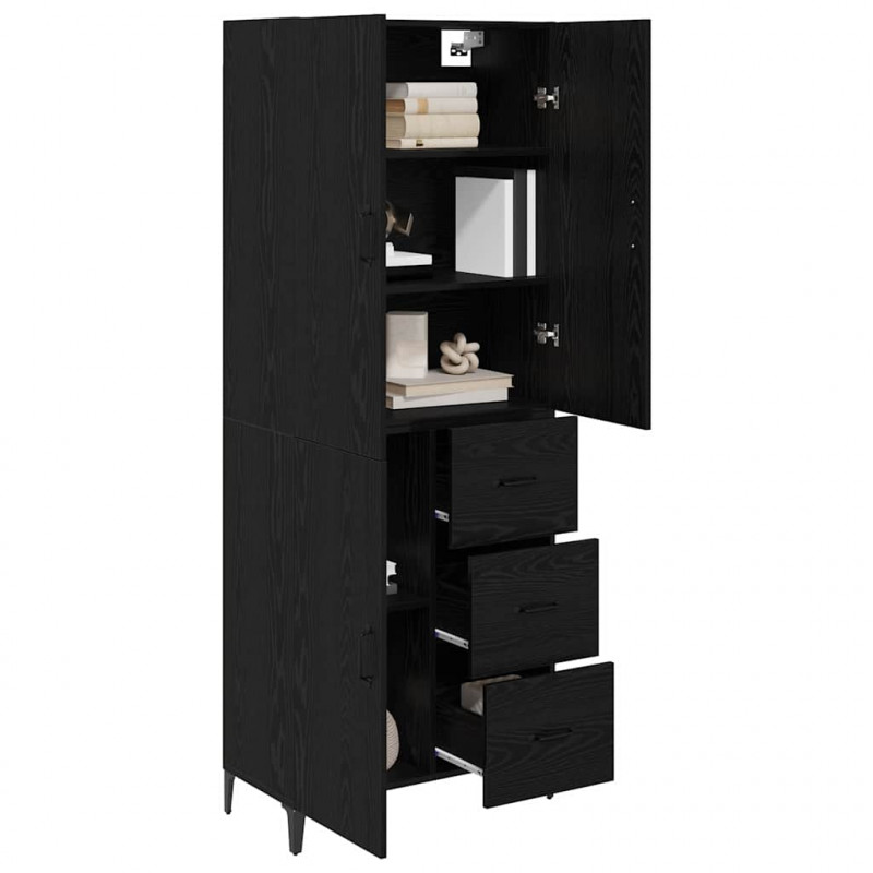 Highboard Czarny Dąb 69,5 x 34 x 180 cm Materiał drewnopochodny