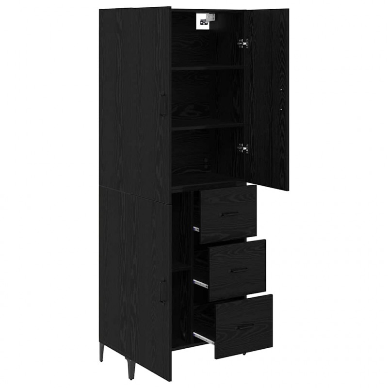 Highboard Czarny Dąb 69,5 x 34 x 180 cm Materiał drewnopochodny