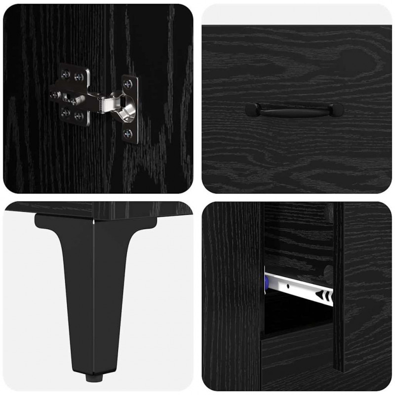 Highboard Czarny Dąb 69,5 x 34 x 180 cm Materiał drewnopochodny