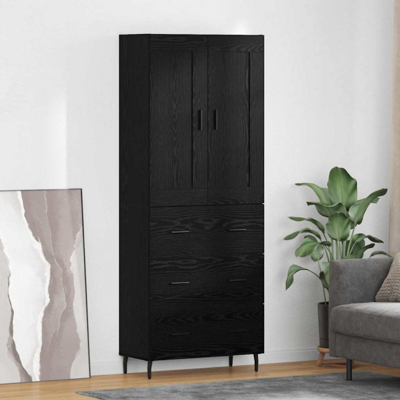 Highboard z szufladą 2 pcs Czarny Dąb Materiał drewnopochodny