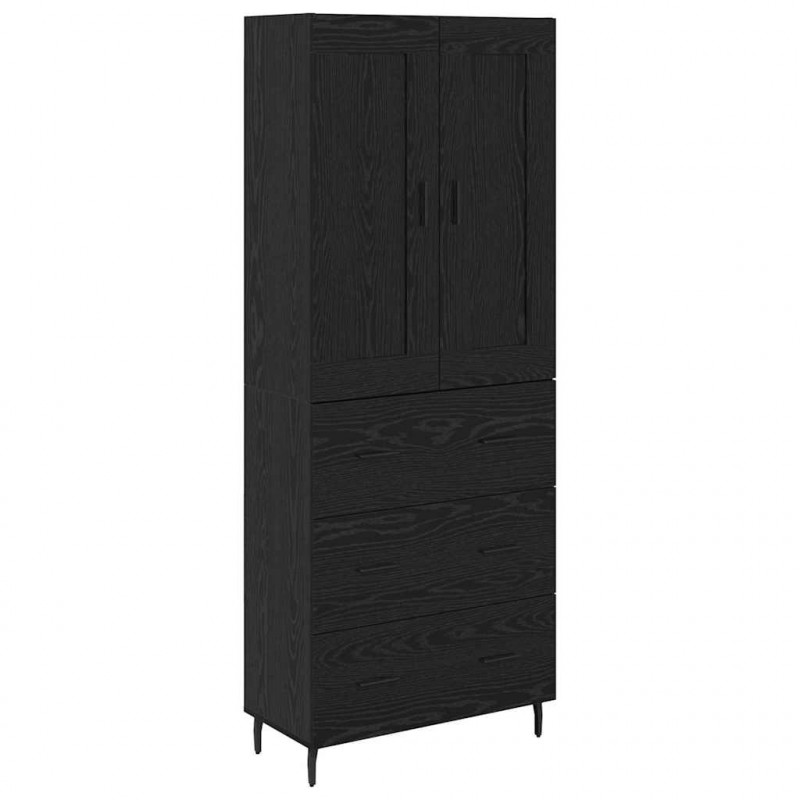 Highboard z szufladą 2 pcs Czarny Dąb Materiał drewnopochodny