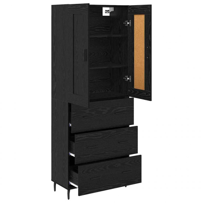 Highboard z szufladą 2 pcs Czarny Dąb Materiał drewnopochodny