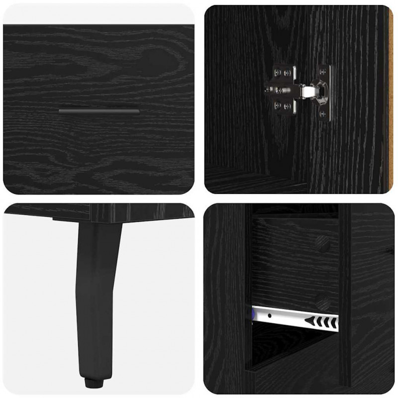 Highboard z szufladą 2 pcs Czarny Dąb Materiał drewnopochodny