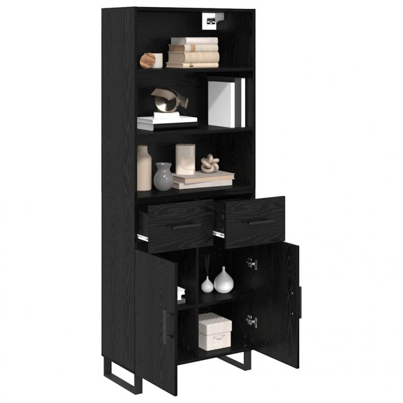 Highboard Czarny Dąb 69,5 x 34 x 180 cm Materiał drewnopochodny