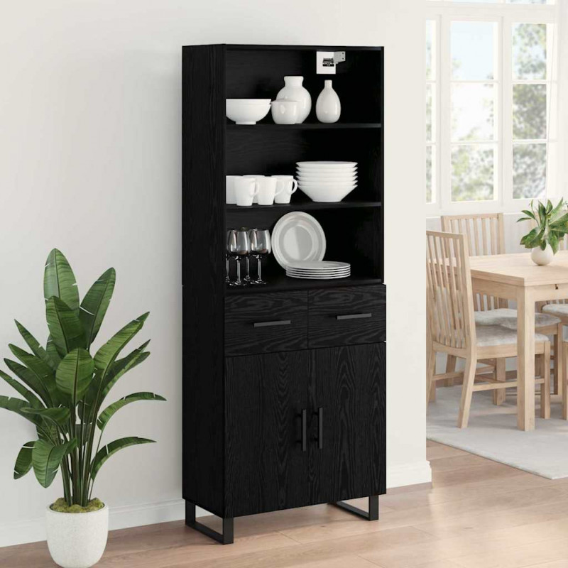 Highboard Czarny Dąb 69,5 x 34 x 180 cm Materiał drewnopochodny