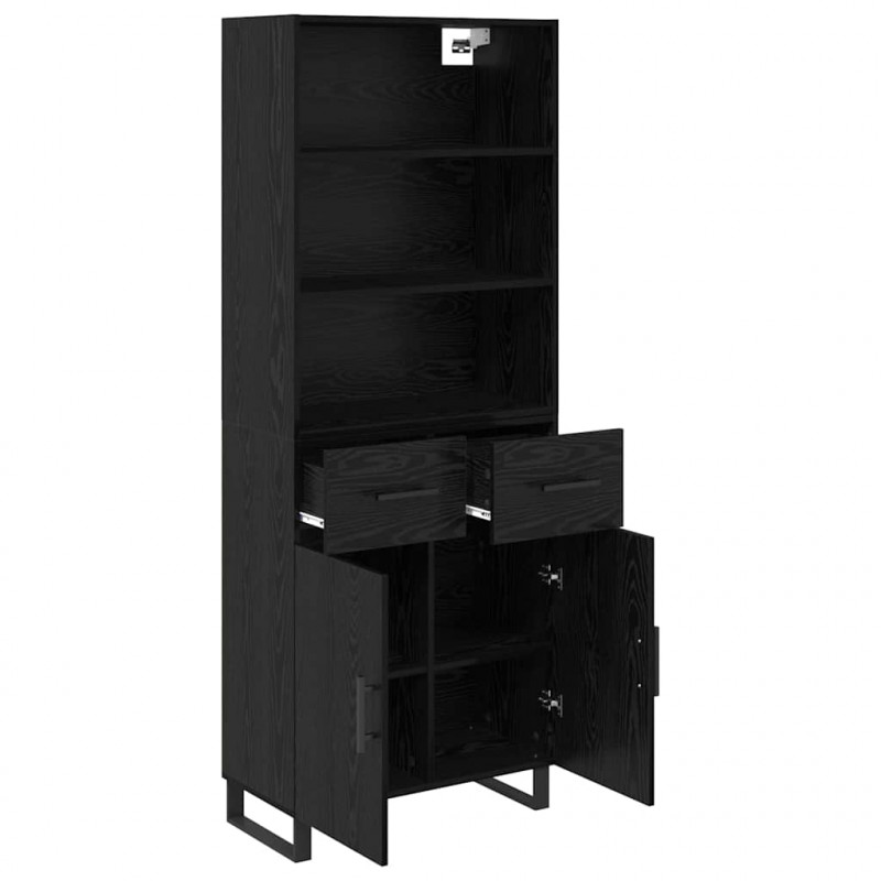 Highboard Czarny Dąb 69,5 x 34 x 180 cm Materiał drewnopochodny