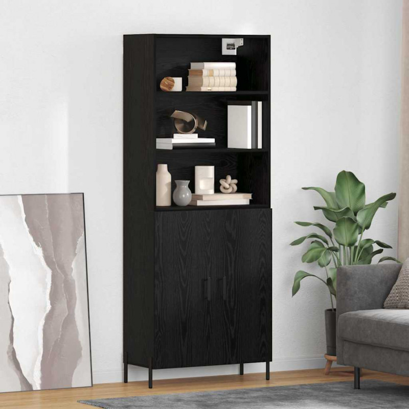Highboard Czarny Dąb 69,5 x 34 x 180 cm Materiał drewnopochodny