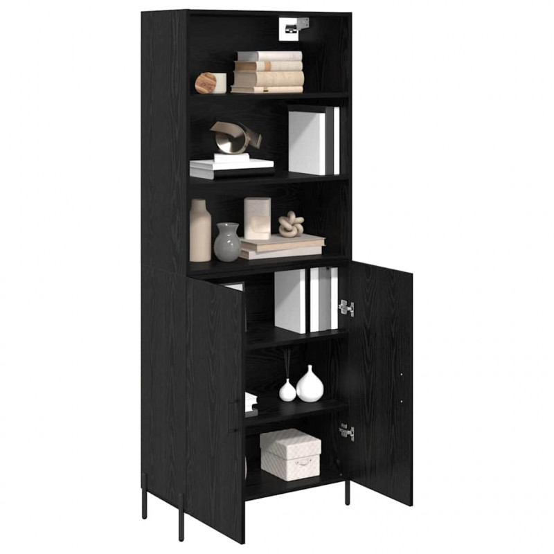 Highboard Czarny Dąb 69,5 x 34 x 180 cm Materiał drewnopochodny