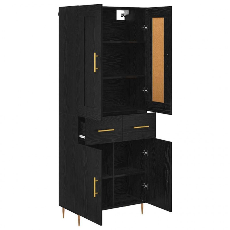 Highboard Czarny Dąb 69,5 x 34 x 180 cm Materiał drewnopochodny