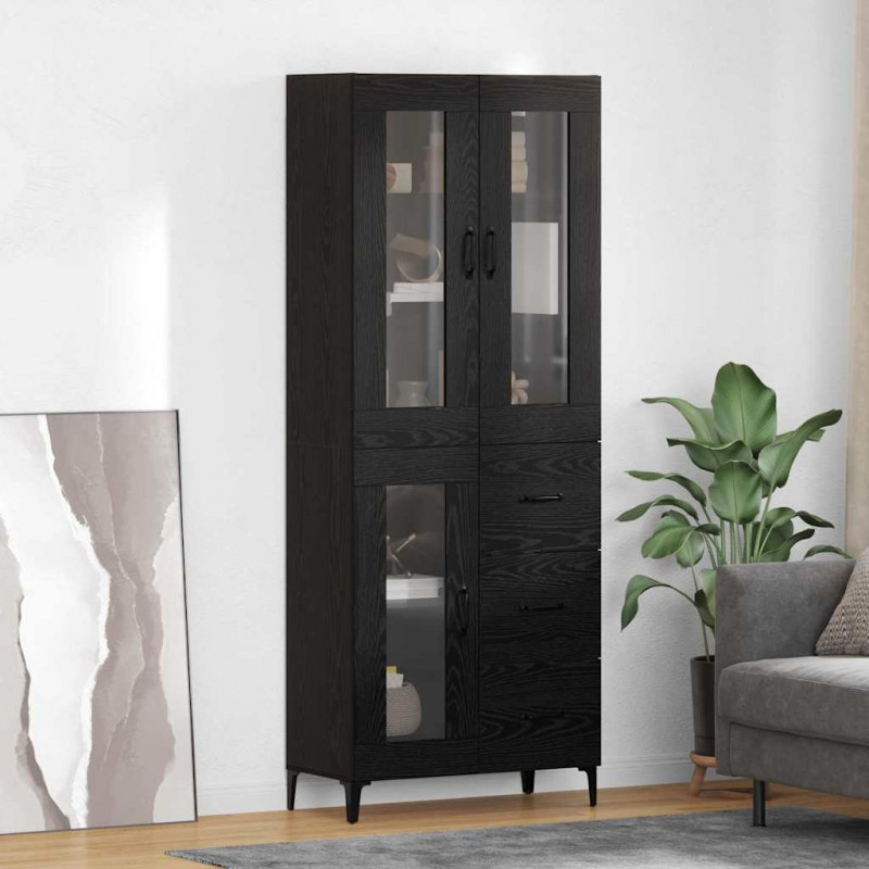Highboard Czarny Dąb 69,5 x 34 x 180 cm Materiał drewnopochodny