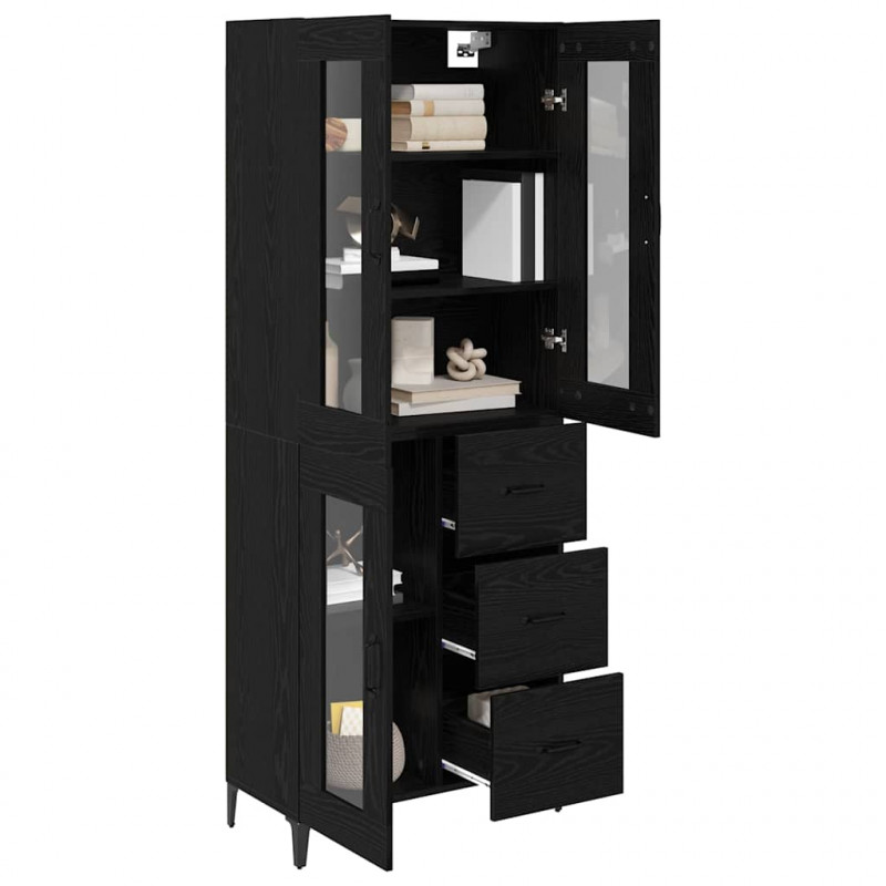Highboard Czarny Dąb 69,5 x 34 x 180 cm Materiał drewnopochodny