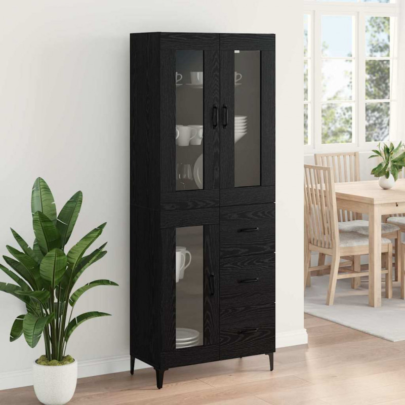 Highboard Czarny Dąb 69,5 x 34 x 180 cm Materiał drewnopochodny