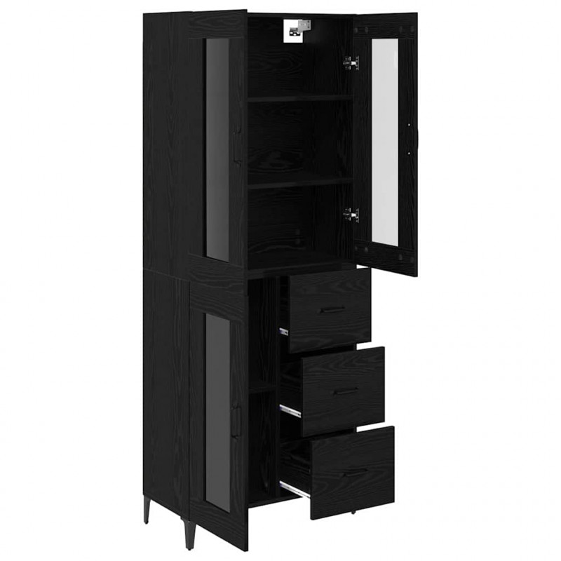 Highboard Czarny Dąb 69,5 x 34 x 180 cm Materiał drewnopochodny