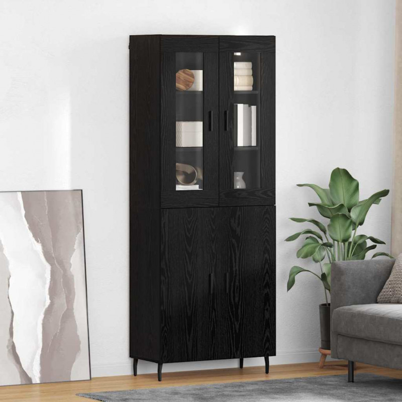 Highboard 2 pcs Czarny Dąb Drewno inżynieryjne i szkło