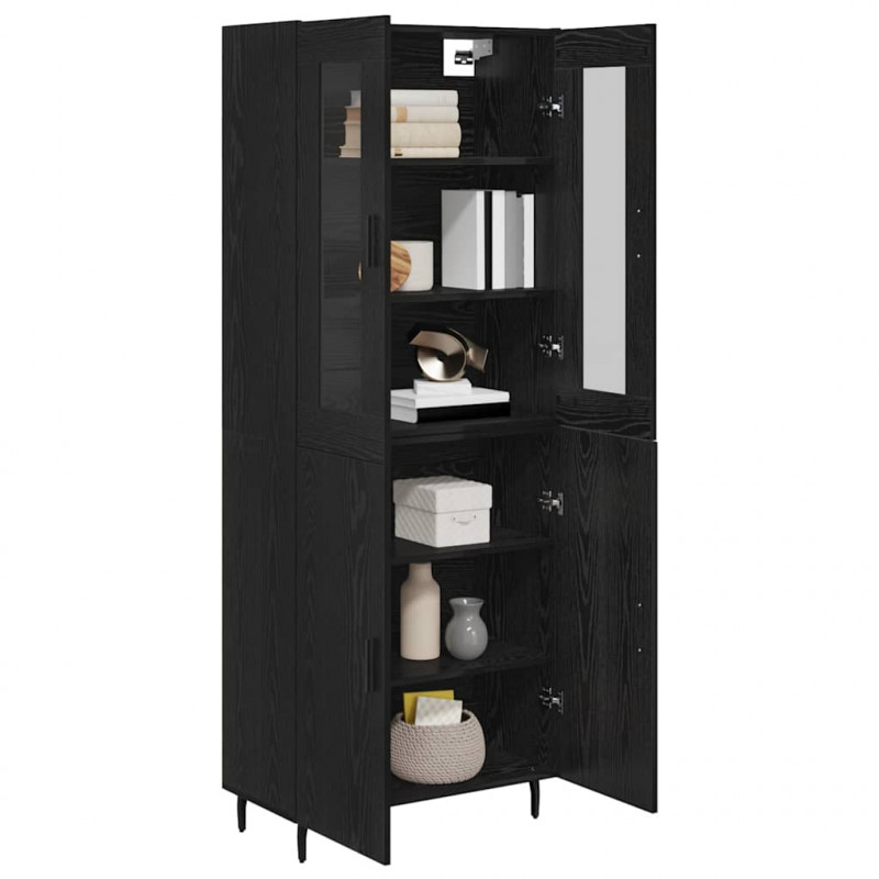 Highboard 2 pcs Czarny Dąb Drewno inżynieryjne i szkło