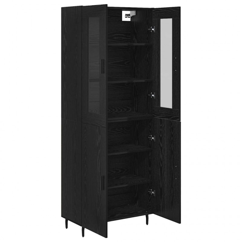 Highboard 2 pcs Czarny Dąb Drewno inżynieryjne i szkło