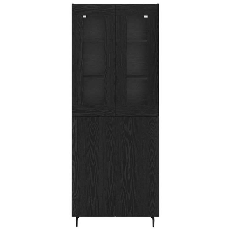 Highboard 2 pcs Czarny Dąb Drewno inżynieryjne i szkło