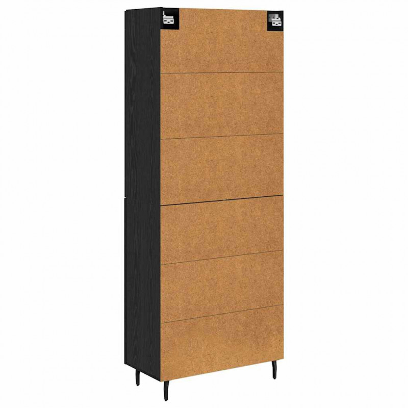 Highboard 2 pcs Czarny Dąb Drewno inżynieryjne i szkło