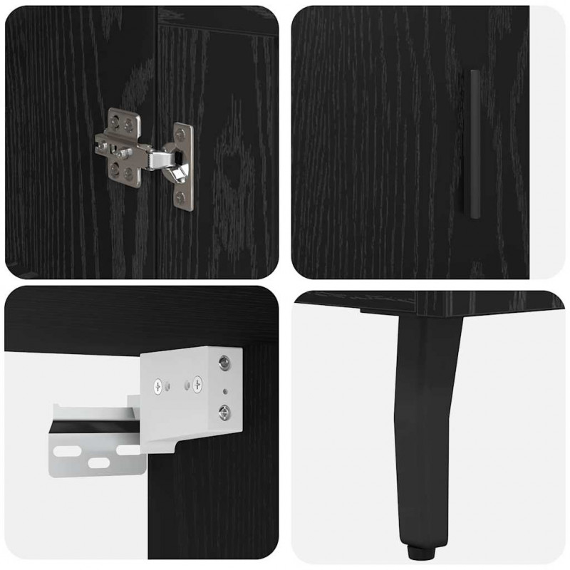 Highboard 2 pcs Czarny Dąb Drewno inżynieryjne i szkło
