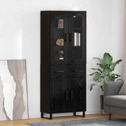 Highboard 2 pcs Czarny Dąb Drewno inżynieryjne i szkło