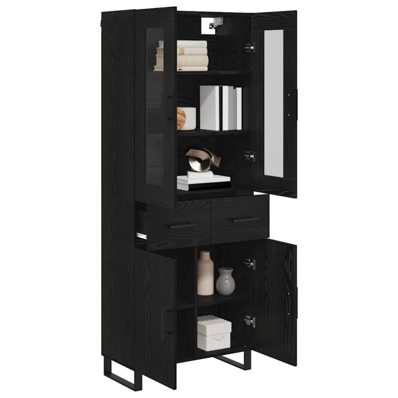 Highboard 2 pcs Czarny Dąb Drewno inżynieryjne i szkło