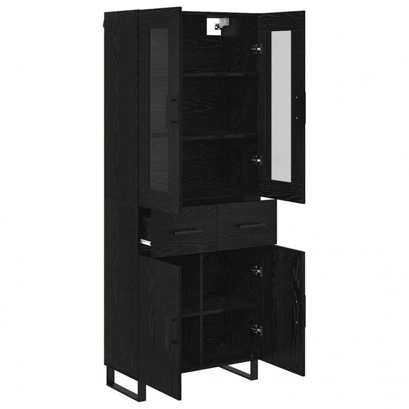 Highboard 2 pcs Czarny Dąb Drewno inżynieryjne i szkło