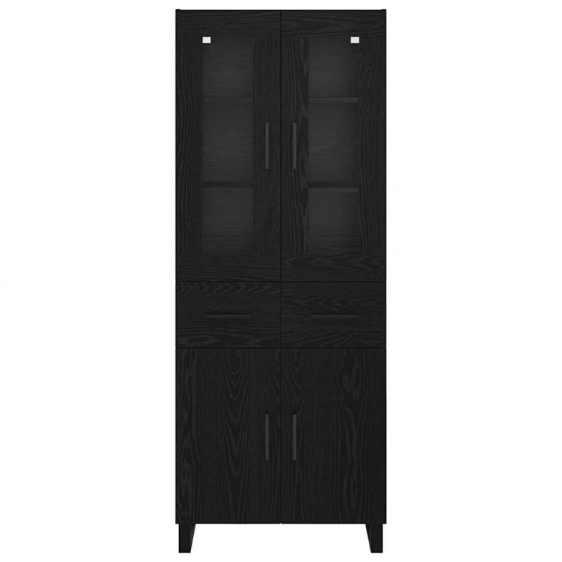 Highboard 2 pcs Czarny Dąb Drewno inżynieryjne i szkło