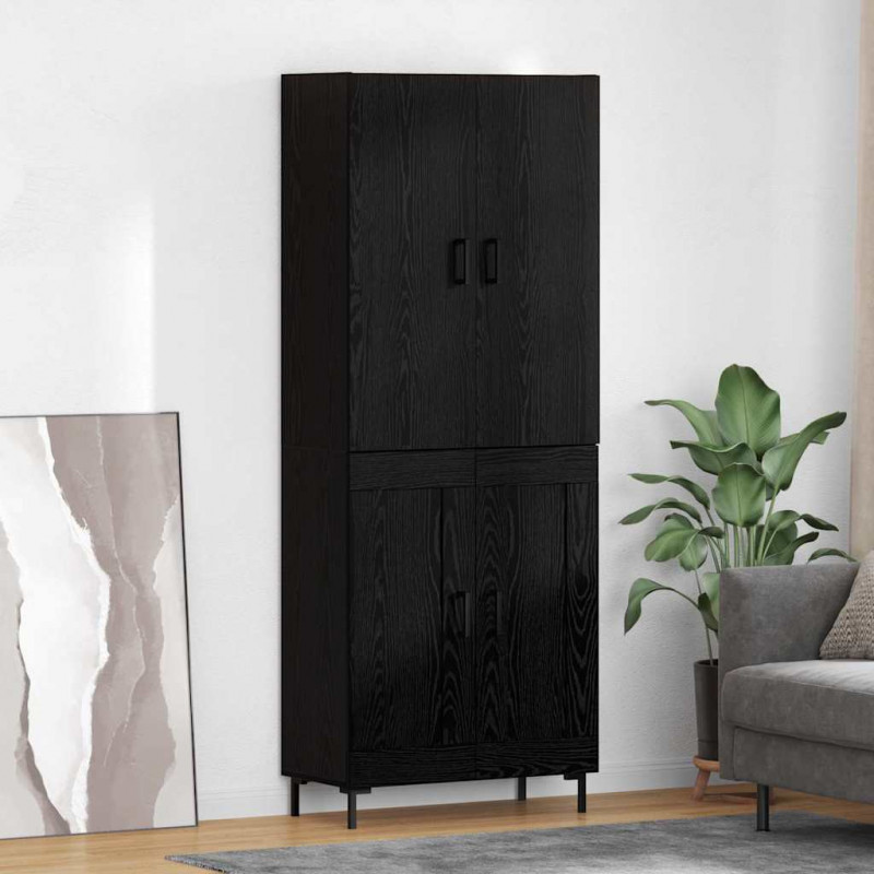 Highboard Czarny Dąb 69,5 x 34 x 180 cm Materiał drewnopochodny