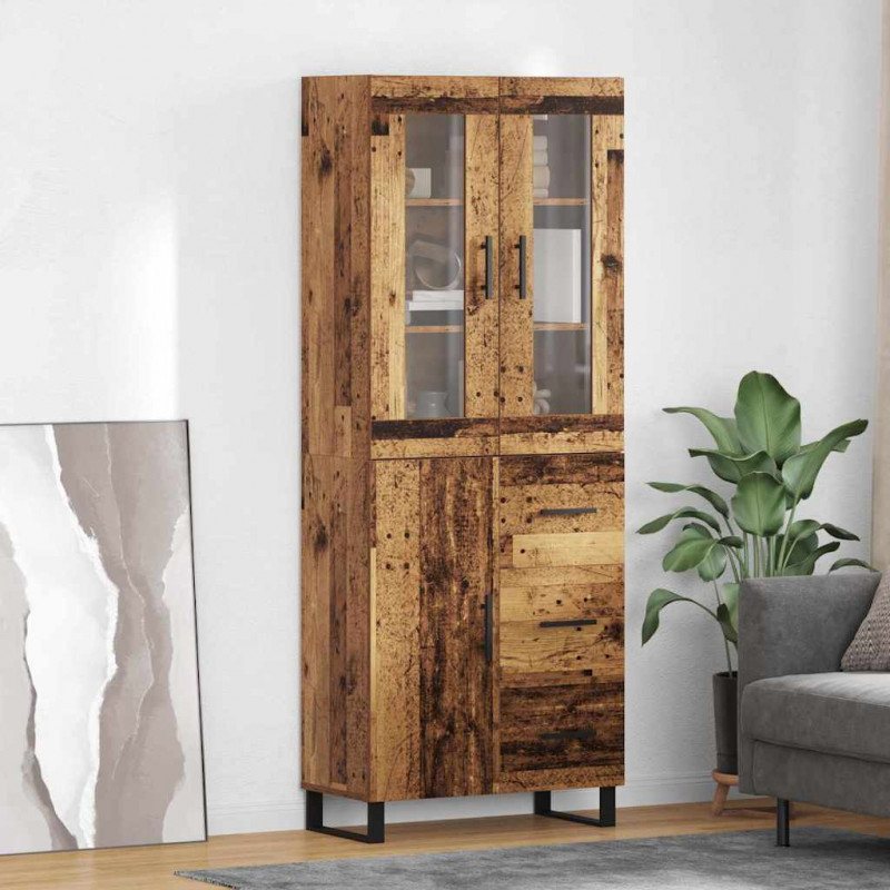 Highboard 2 pcs Stare drewno Drewno inżynieryjne i szkło