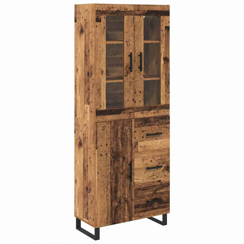 Highboard 2 pcs Stare drewno Drewno inżynieryjne i szkło
