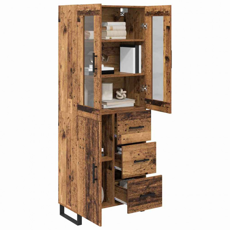 Highboard 2 pcs Stare drewno Drewno inżynieryjne i szkło