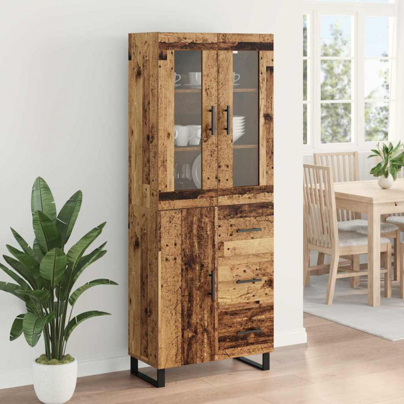 Highboard 2 pcs Stare drewno Drewno inżynieryjne i szkło