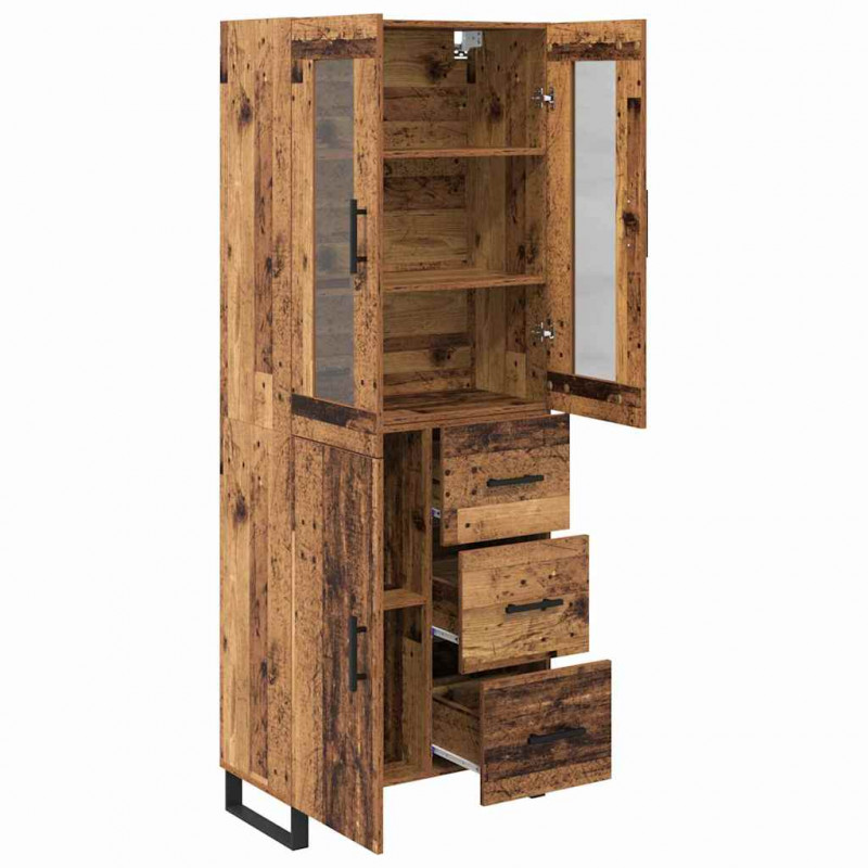 Highboard 2 pcs Stare drewno Drewno inżynieryjne i szkło