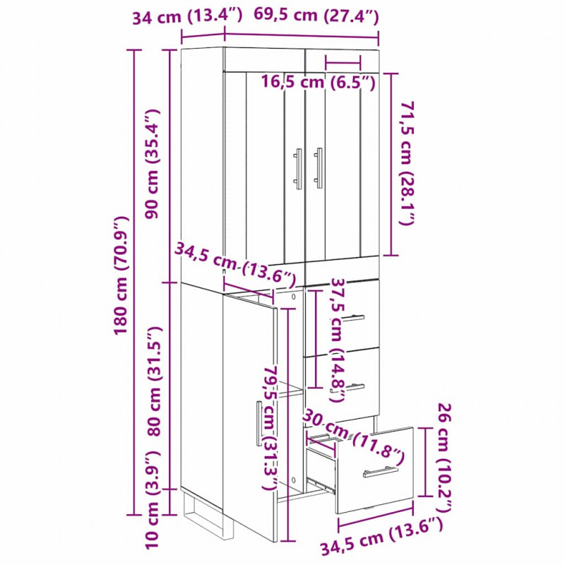 Highboard 2 pcs Stare drewno Drewno inżynieryjne i szkło