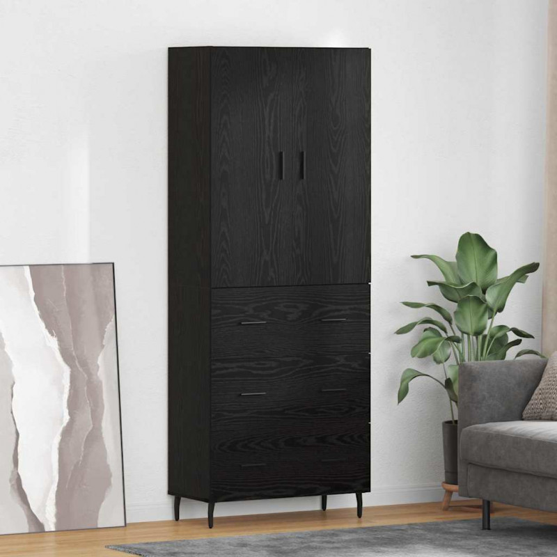 Highboard 2 pcs Czarny dąb Drewno inżynieryjne i szkło