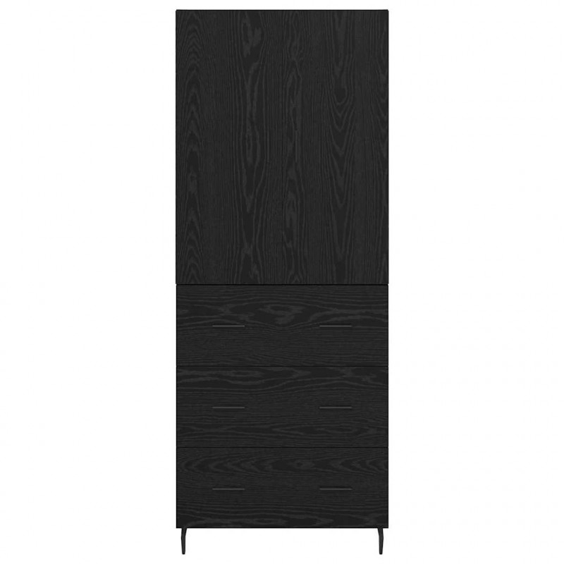 Highboard 2 pcs Czarny dąb Drewno inżynieryjne i szkło