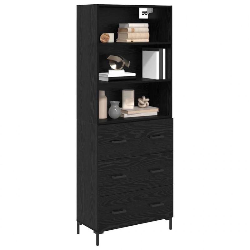 Highboard Czarny Dąb 69,5 x 34 x 180 cm Materiał drewnopochodny