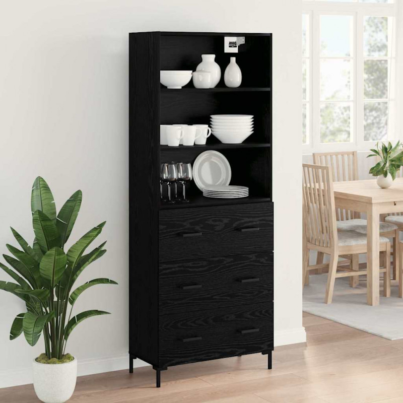 Highboard Czarny Dąb 69,5 x 34 x 180 cm Materiał drewnopochodny