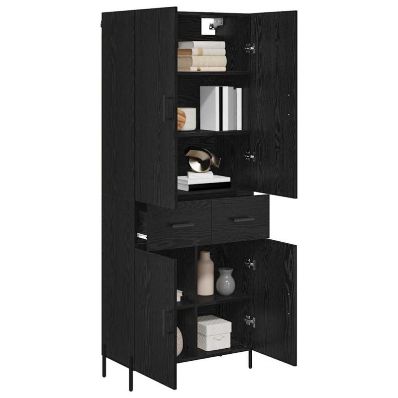 Highboard Czarny Dąb 69,5 x 34 x 180 cm Materiał drewnopochodny