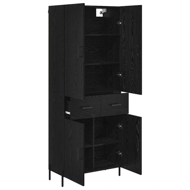 Highboard Czarny Dąb 69,5 x 34 x 180 cm Materiał drewnopochodny