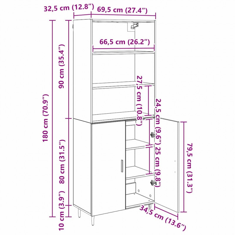 Highboard Stare drewno 69,5 x 34 x 180 cm