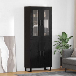 Highboard 2 pcs Czarny Dąb Drewno inżynieryjne i szkło