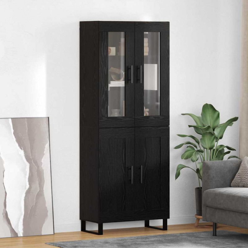 Highboard 2 pcs Czarny Dąb Drewno inżynieryjne i szkło