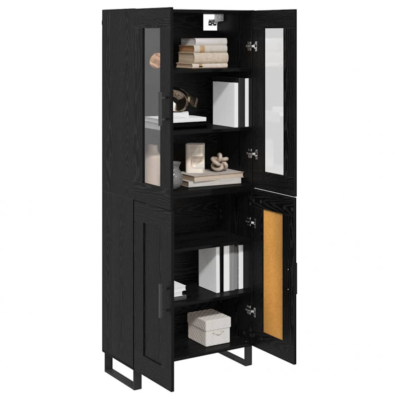Highboard 2 pcs Czarny Dąb Drewno inżynieryjne i szkło