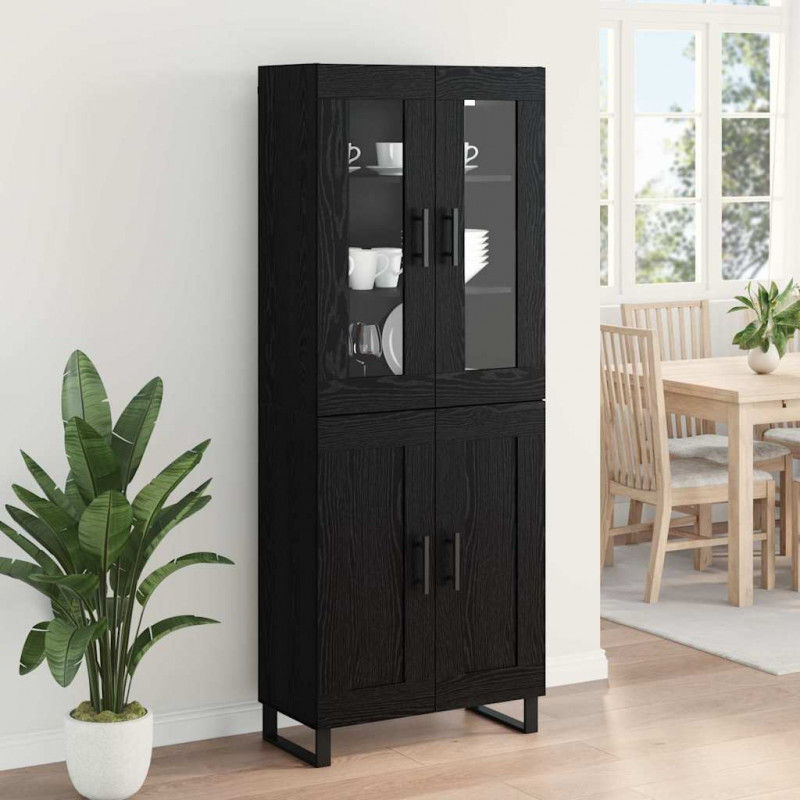 Highboard 2 pcs Czarny Dąb Drewno inżynieryjne i szkło